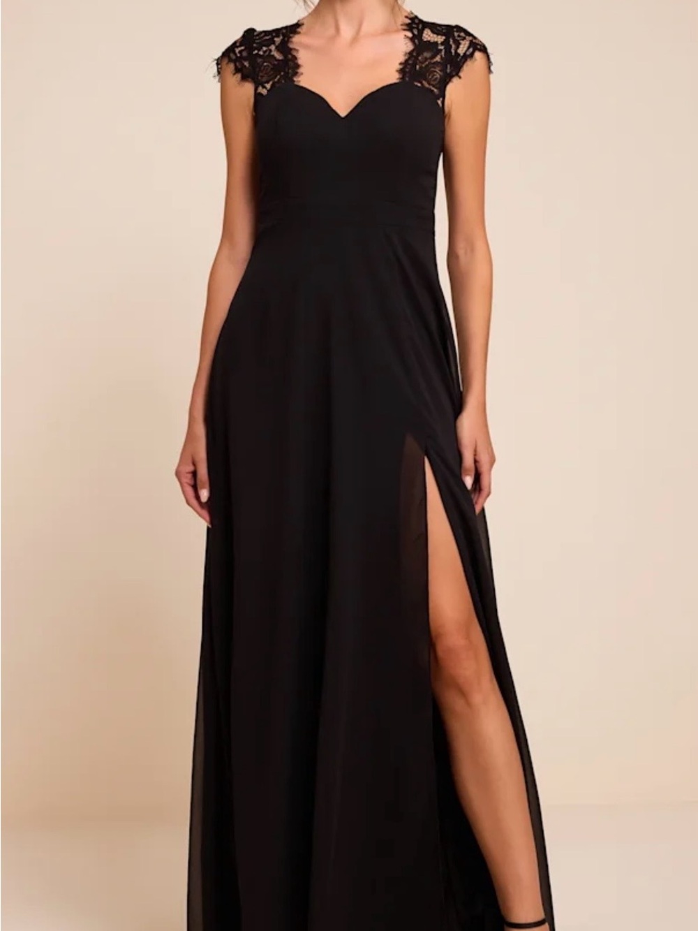 Lulu's Black Lace-Shoulder Maxi Dress
